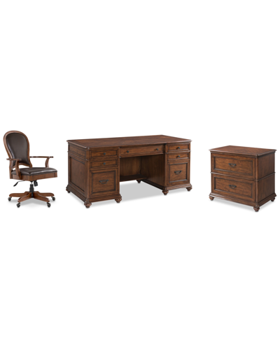 Furniture Clinton Hill Cherry Home Office, 3-pc. Set (executive Desk, Lateral File Cabinet & Leather Desk Chai