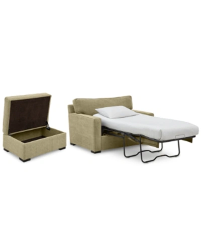 Furniture Radley 54" Fabric Chair Bed & 36" Storage Ottoman, Created For Macy's In Heavenly Apple Green
