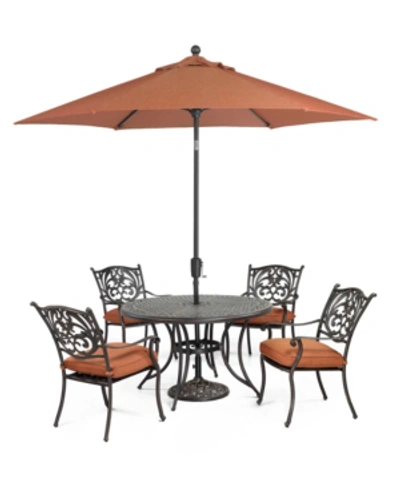 Furniture Chateau Outdoor Cast Aluminum 5-pc. Set (48" Round Dining Table And 4 Dining Chairs), Created For Ma In Brick Red