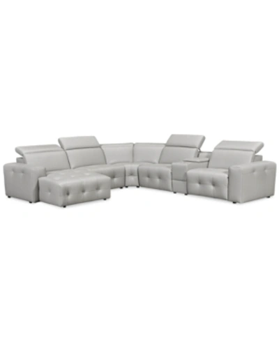Furniture Closeout! Haigan 6-pc. Leather Chaise Sectional Sofa With 1 Power Recliner, Created For Macy's In Light Grey