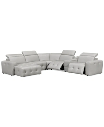 Furniture Closeout! Haigan 6-pc. Leather Chaise Sectional Sofa With 2 Power Recliners, Created For Macy's In Light Grey