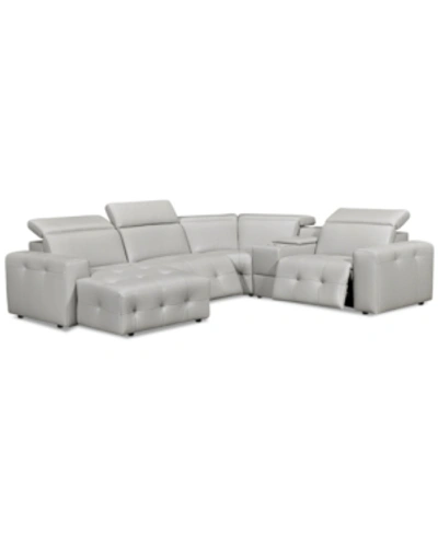 Furniture Closeout! Haigan 5-pc. Leather Chaise Sectional Sofa With 2 Power Recliners, Created For Macy's In Light Grey