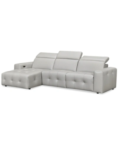 Furniture Closeout! Haigan 3-pc. Leather Chaise Sectional Sofa With 1 Power Recliner, Created For Macy's In Light Grey