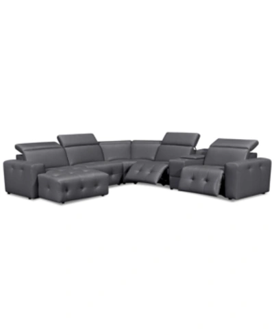 Furniture Closeout! Haigan 6-pc. Leather Chaise Sectional Sofa With 2 Power Recliners, Created For Macy's In Charcoal