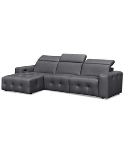 Furniture Closeout! Haigan 3-pc. Leather Chaise Sectional Sofa With 1 Power Recliner, Created For Macy's In Charcoal