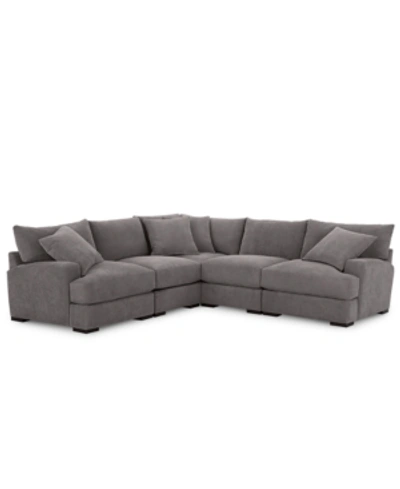 Furniture Closeout! Rhyder 5-pc. Fabric Sectional Sofa With Armless Chair, Created For Macy's In Parallel Dove Grey