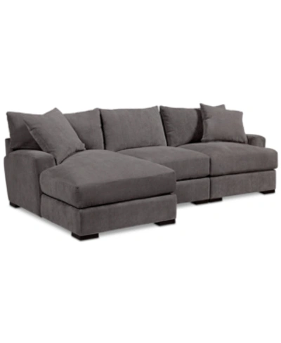 Furniture Closeout! Rhyder 3-pc. Fabric Sectional Sofa With Chaise, Created For Macy's In Parallel Dove Grey