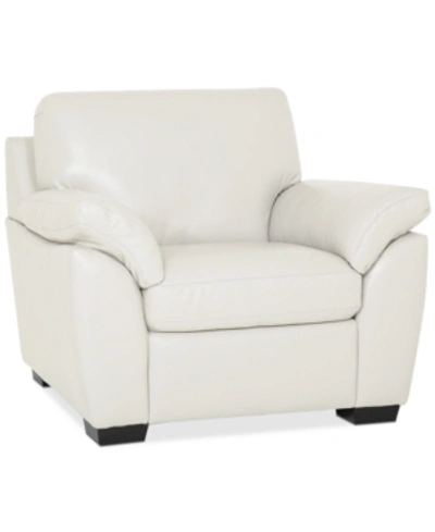 Furniture Lothan 41" Leather Chair, Created For Macy's In Valencia Snow White