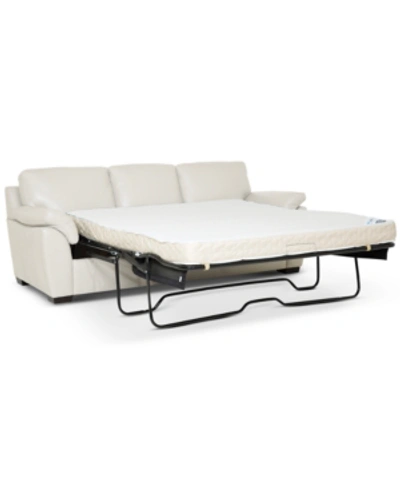 Furniture Lothan 87" Leather Queen Sleeper, Created For Macy's In Valencia Snow White