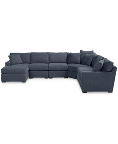 Furniture Radley Fabric 6-piece Chaise Sectional With Wedge, Created For Macy's In Heavenly Naval Blue