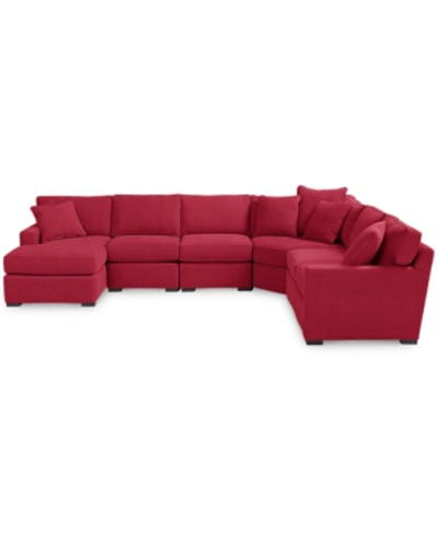Furniture Radley Fabric 6-piece Chaise Sectional With Wedge, Created For Macy's In Heavenly Mulberry Red