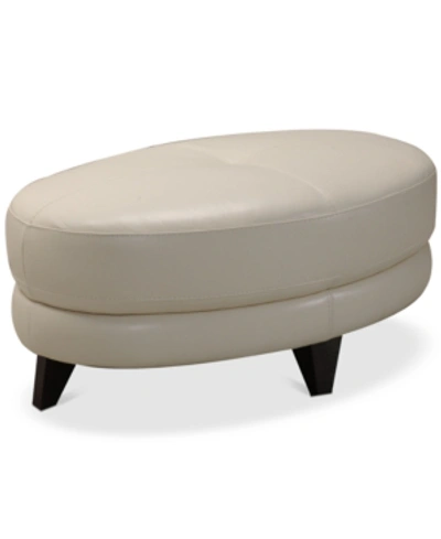 Furniture Myia Tufted Leather Oval Ottoman, Created For Macy's In Ivory