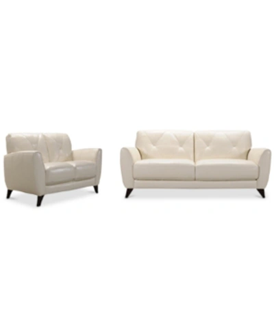 Furniture Myia 82" Tufted Back Leather Sofa And 62" Loveseat Set, Created For Macy's In Ivory