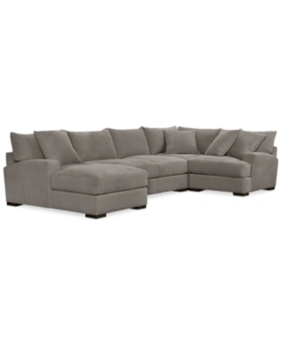 Furniture Closeout! Rhyder 4-pc. 80'' Fabric Sectional Sofa With Chaise, Created For Macy's In Parallel Mocha Grey