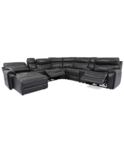 Furniture Hutchenson 7-pc. Leather Chaise Sectional With 2 Power Recliners And 2 Consoles In Charcoal Grey