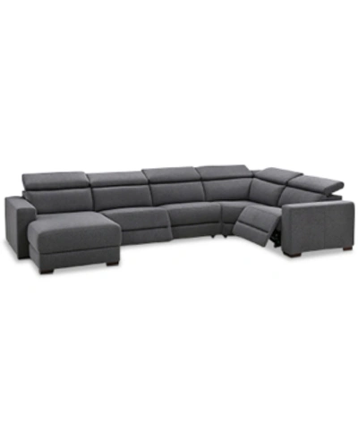 Furniture Nevio 124" 5-pc. Fabric Sectional Sofa With Chaise, Created For Macy's In Slate Grey