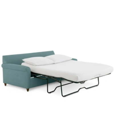 Furniture Lidia 82" Fabric 2-pc. Chaise Sectional Queen Sleeper Sofa With Storage Ottoman In Gypsy Blue Green