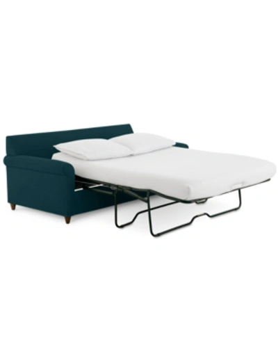 Furniture Lidia 82" Fabric 2-pc. Chaise Sectional Queen Sleeper Sofa With Storage Ottoman In Gypsy Teal