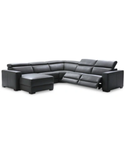 Furniture Nevio 5-pc Leather Sectional, 2 Power Recliners, Created For Macy's In Smoke Grey