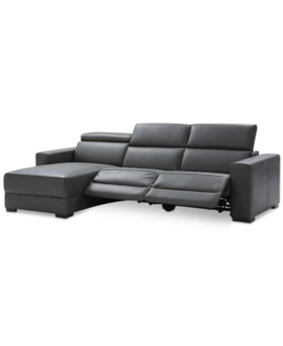 Furniture Nevio 115" 3-pc Leather Sectional Sofa With Chaise, 2 Power Recliners And Articulating Headrests, Cr In Smoke Grey
