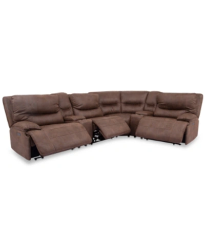 Furniture Closeout! Felyx 6-pc. Fabric Sectional Sectional Sofa With 3 Power Recliners, Power Headrests, 2 Con In Light Brown