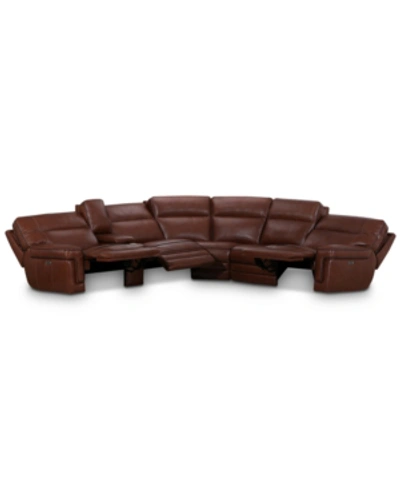 Furniture Closeout! Myars 6-pc. "l" Shaped Leather Sectional Sofa With 3 Power Recliners, Power Headrests, And In Cognac