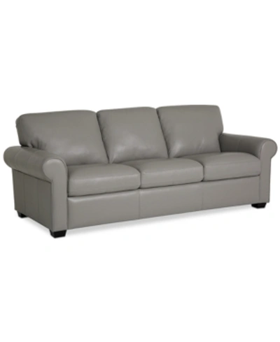 Furniture Orid 84" Leather Roll Arm Sofa, Created For Macy's In Alloy Grey
