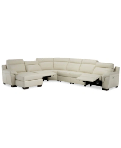 Furniture Closeout! Julius Ii 150" 6-pc. Leather Chaise Sectional Sofa With 2 Power Recliners, Power Headrests In Off White