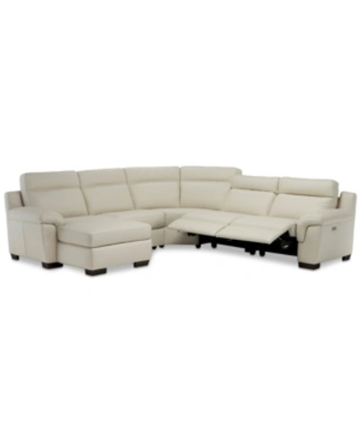 Furniture Julius Ii 5-pc. Leather Chaise Sectional Sofa With 2 Power Recliners, Power Headrests & Usb Power Ou In Off White