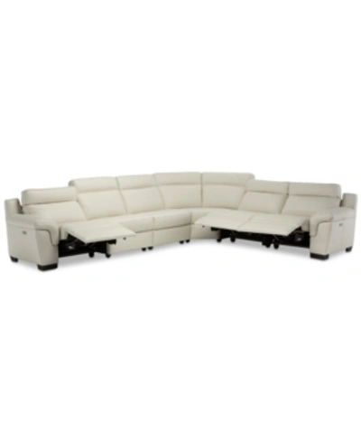 Furniture Closeout! Julius Ii 6-pc. Leather Sectional Sofa With 3 Power Recliners, Power Headrests & Usb Power In Off White