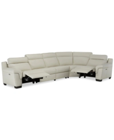 Furniture Closeout! Julius Ii 5-pc. Leather Sectional Sofa With 2 Power Recliners, Power Headrests & Usb Power In Off White
