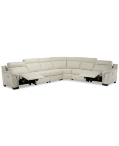 Furniture Closeout! Julius 150" Ii 6-pc. Leather Sectional Sofa With 2 Power Recliners, Power Headrests & Usb In Off White