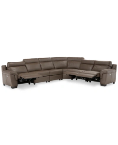 Furniture Julius Ii 6-pc. Leather Sectional Sofa With 3 Power Recliners, Power Headrests & Usb Power Outlet, C In Dark Taupe