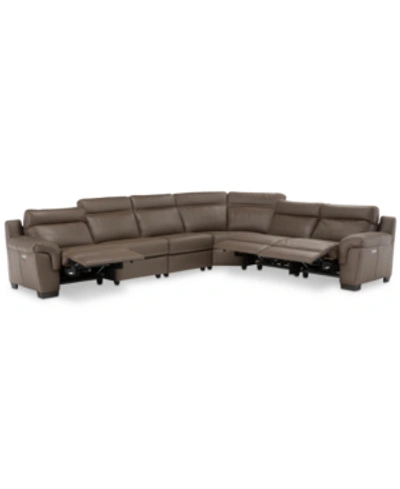Furniture Closeout! Julius Ii 6-pc. Leather Sectional Sofa With 3 Power Recliners, Power Headrests & Usb Power In Dark Taupe