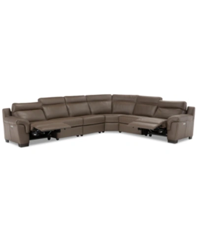 Furniture Closeout! Julius 150" Ii 6-pc. Leather Sectional Sofa With 2 Power Recliners, Power Headrests & Usb In Dark Taupe