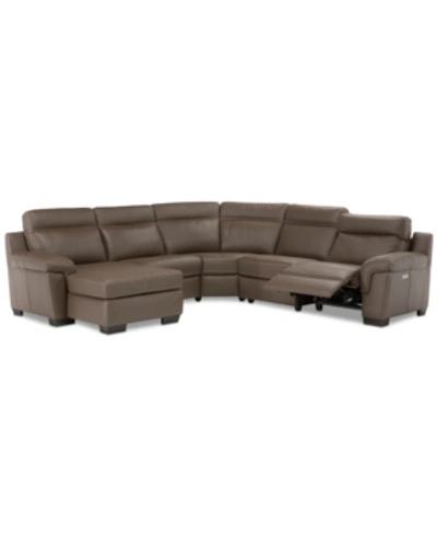 Furniture Julius Ii 5-pc. Leather Chaise Sectional Sofa With 1 Power Recliner, Power Headrest & Usb Power Outl In Dark Taupe