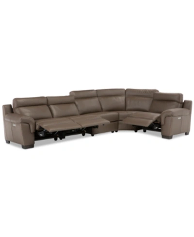 Furniture Closeout! Julius Ii 5-pc. Leather Sectional Sofa With 3 Power Recliners, Power Headrests & Usb Power In Dark Taupe