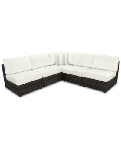Furniture Viewport Outdoor 5-pc. Modern Modular Seating Set (4 Armless Units And 1 Corner Unit) With Custom Su In Canvas White