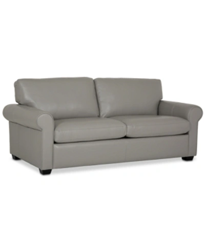 Furniture Orid 77" Leather Roll Arm Apartment Sofa, Created For Macy's In Alloy Grey
