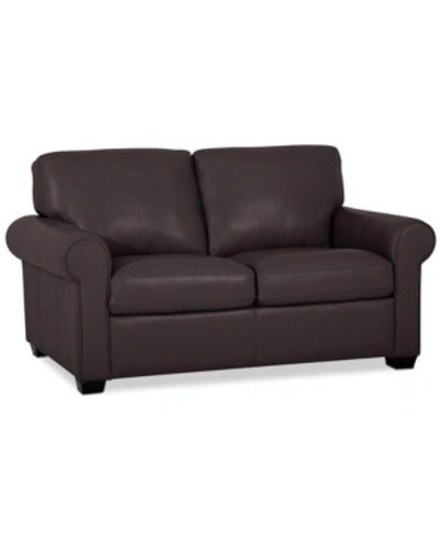 Furniture Orid 59" Leather Roll Arm Loveseat, Created For Macy's In Café Brown
