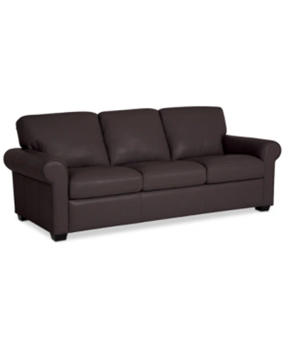 Furniture Orid 84" Leather Roll Arm Sofa, Created For Macy's In Café Brown