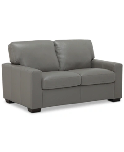 Furniture Ennia 59" Leather Loveseat, Created For Macy's In Alloy Grey