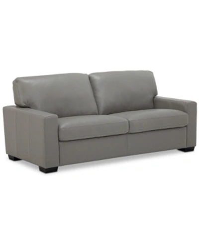 Furniture Ennia 75" Leather Apartment Sofa, Created For Macy's In Alloy Grey