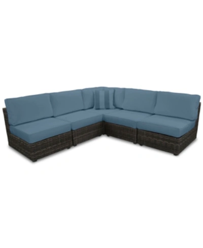 Furniture Viewport Outdoor 5-pc. Modern Modular Seating Set (4 Armless Units And 1 Corner Unit) With Custom Su In Spectrum Denim