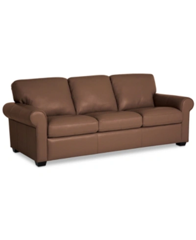 Furniture Orid 84" Leather Roll Arm Sofa, Created For Macy's In Biscotti (special Order)