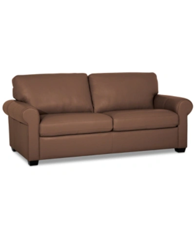Furniture Orid 77" Leather Roll Arm Apartment Sofa, Created For Macy's In Biscotti (special Order)