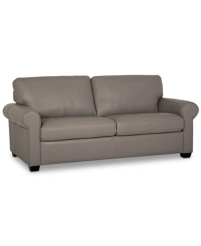 Furniture Orid 77" Leather Roll Arm Apartment Sofa, Created For Macy's In Pewter (special Order)