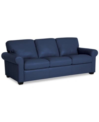 Furniture Orid 84" Leather Roll Arm Sofa, Created For Macy's In Sapphire (special Order)