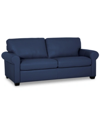Furniture Orid 77" Leather Roll Arm Apartment Sofa, Created For Macy's In Sapphire (special Order)