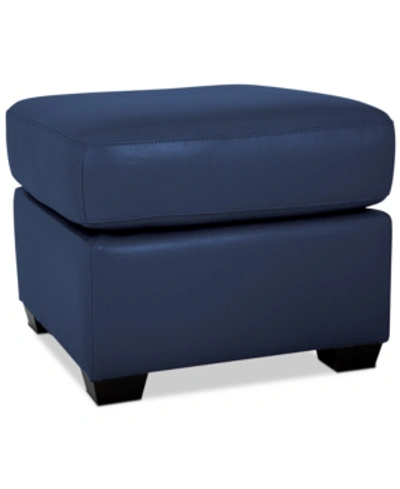 Furniture Lothan 24" Leather Ottoman, Created For Macy's In Valencia Sapphire Blue